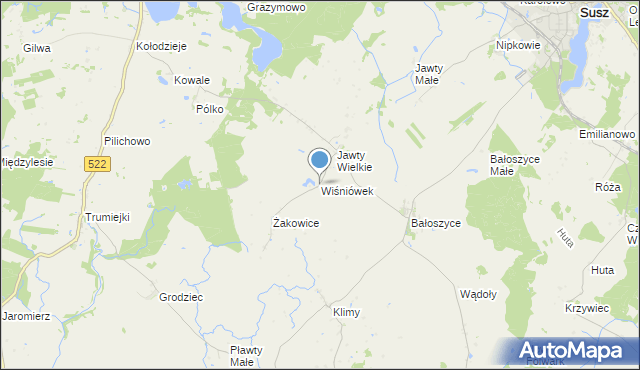 mapa Wiśniówek, Wiśniówek gmina Susz na mapie Targeo