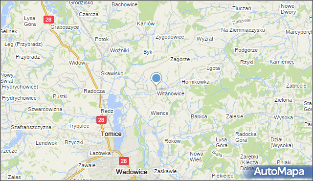 mapa Witanowice, Witanowice gmina Tomice na mapie Targeo