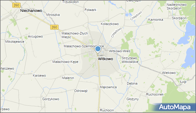 mapa Witkowo, Witkowo powiat gnieźnieński na mapie Targeo