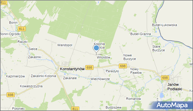 mapa Witoldów, Witoldów gmina Konstantynów na mapie Targeo