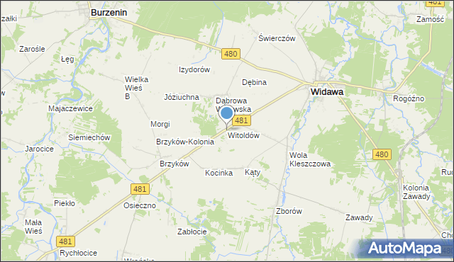 mapa Witoldów, Witoldów gmina Widawa na mapie Targeo