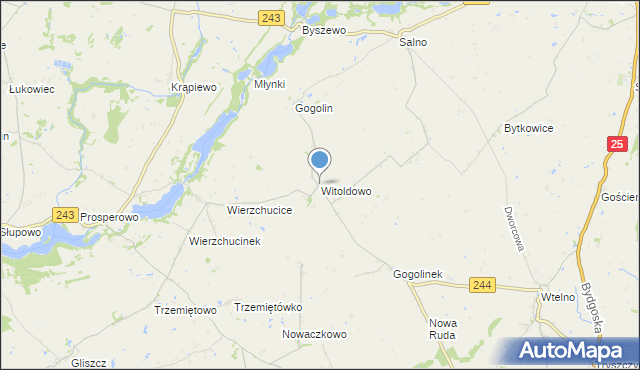 mapa Witoldowo, Witoldowo gmina Koronowo na mapie Targeo