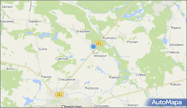 mapa Witoszyn, Witoszyn gmina Choszczno na mapie Targeo