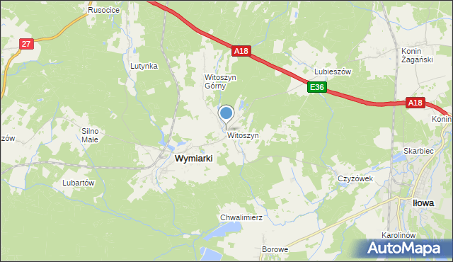 mapa Witoszyn, Witoszyn gmina Wymiarki na mapie Targeo
