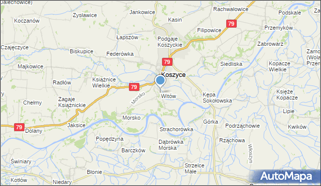 mapa Witów, Witów gmina Koszyce na mapie Targeo