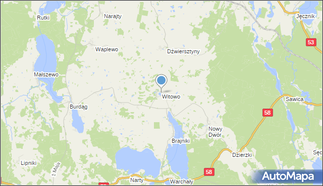 mapa Witowo, Witowo gmina Jedwabno na mapie Targeo