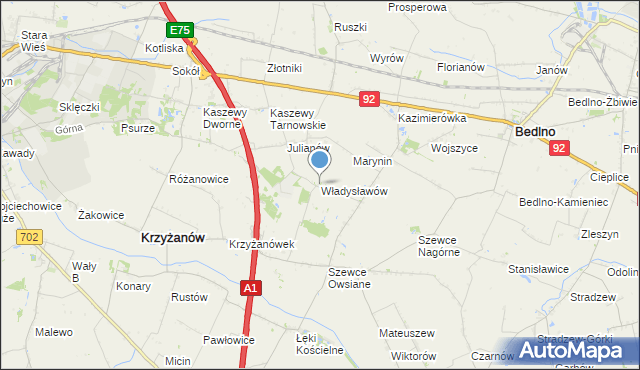 mapa Władysławów, Władysławów gmina Krzyżanów na mapie Targeo