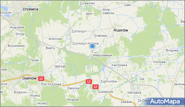 mapa Władysławów, Władysławów gmina Rusinów na mapie Targeo
