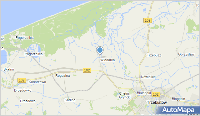 mapa Włodarka, Włodarka gmina Trzebiatów na mapie Targeo