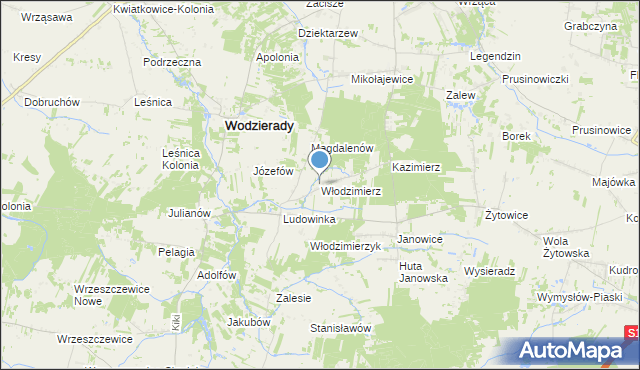 mapa Włodzimierz, Włodzimierz gmina Wodzierady na mapie Targeo
