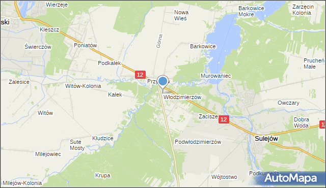 mapa Włodzimierzów, Włodzimierzów gmina Sulejów na mapie Targeo