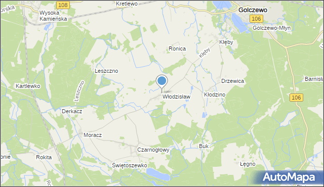 mapa Włodzisław, Włodzisław gmina Przybiernów na mapie Targeo