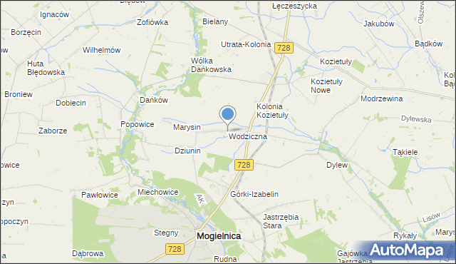 mapa Wodziczna, Wodziczna gmina Mogielnica na mapie Targeo