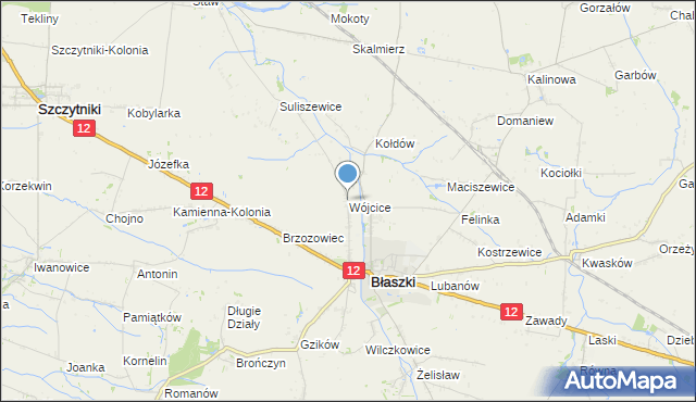 mapa Wójcice, Wójcice gmina Błaszki na mapie Targeo