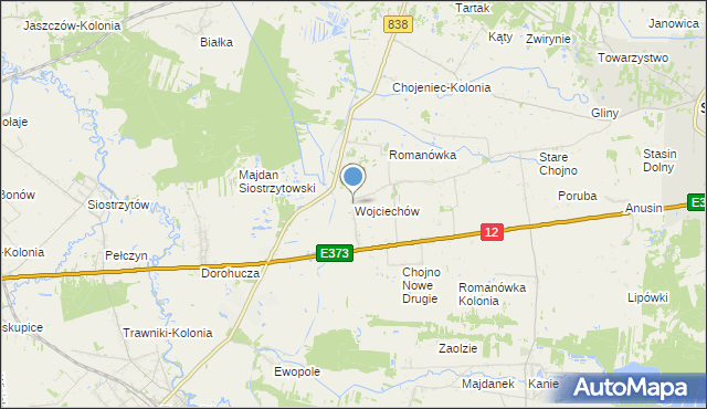 mapa Wojciechów, Wojciechów gmina Siedliszcze na mapie Targeo