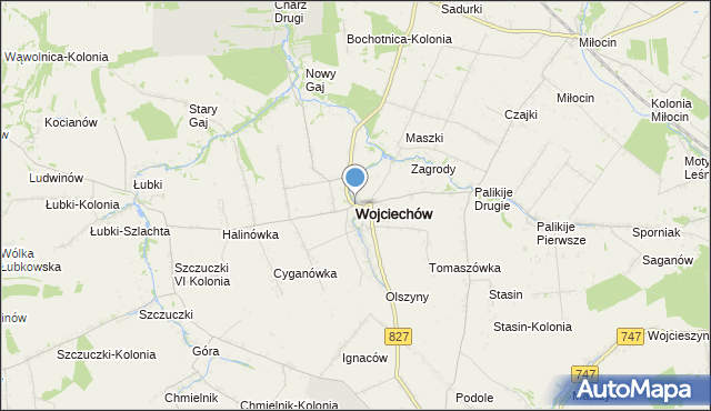 mapa Wojciechów, Wojciechów powiat lubelski na mapie Targeo