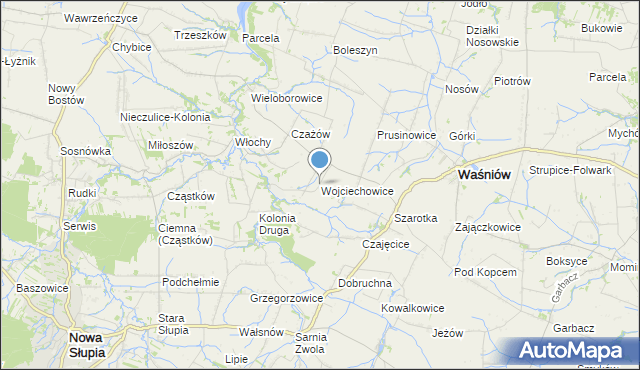 mapa Wojciechowice, Wojciechowice gmina Waśniów na mapie Targeo