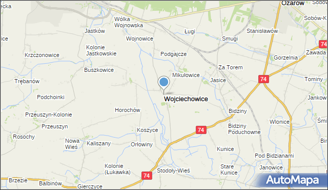 mapa Wojciechowice, Wojciechowice powiat opatowski na mapie Targeo