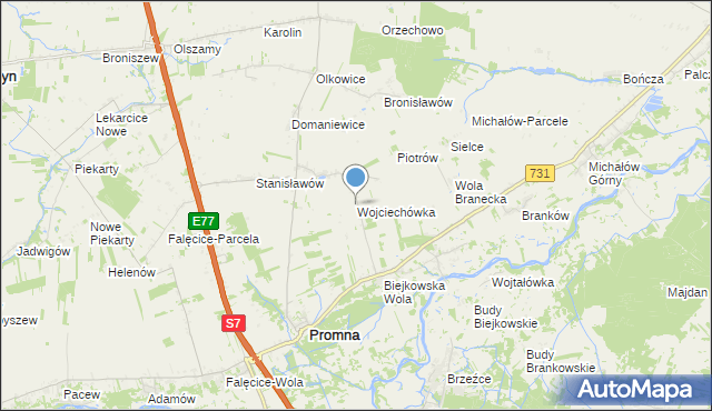 mapa Wojciechówka, Wojciechówka gmina Promna na mapie Targeo