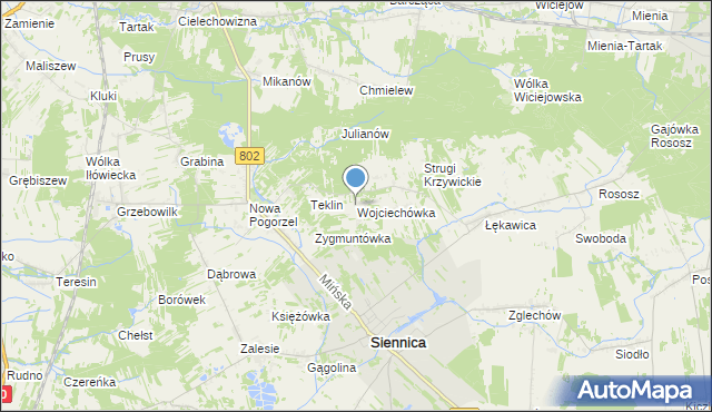 mapa Wojciechówka, Wojciechówka gmina Siennica na mapie Targeo