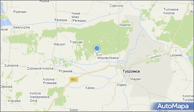 mapa Wojciechówka, Wojciechówka gmina Tyszowce na mapie Targeo