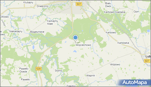 mapa Wojciechowo, Wojciechowo gmina Orneta na mapie Targeo