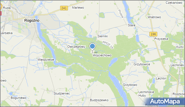 mapa Wojciechowo, Wojciechowo gmina Rogoźno na mapie Targeo