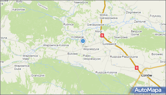 mapa Wojcieszyce, Wojcieszyce gmina Łoniów na mapie Targeo