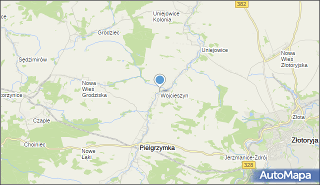 mapa Wojcieszyn, Wojcieszyn gmina Pielgrzymka na mapie Targeo