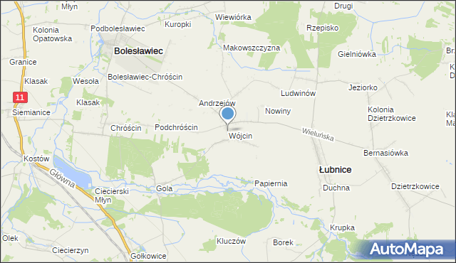 mapa Wójcin, Wójcin gmina Łubnice na mapie Targeo