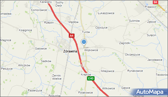 mapa Wojkowice, Wojkowice gmina Żórawina na mapie Targeo