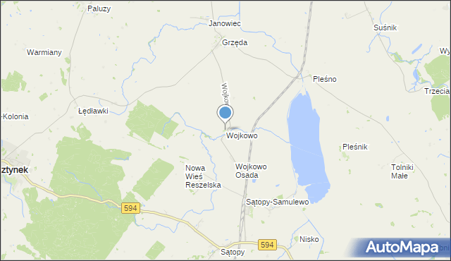 mapa Wojkowo, Wojkowo gmina Bisztynek na mapie Targeo