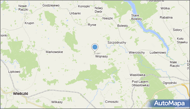 mapa Wojnasy, Wojnasy gmina Wieliczki na mapie Targeo