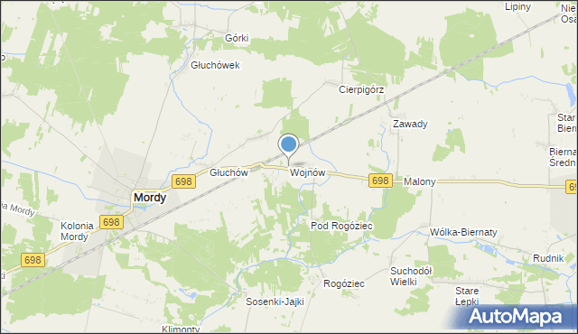 mapa Wojnów, Wojnów gmina Mordy na mapie Targeo