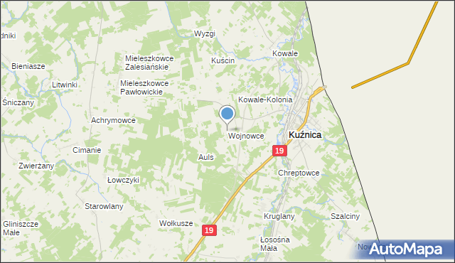 mapa Wojnowce, Wojnowce gmina Kuźnica na mapie Targeo