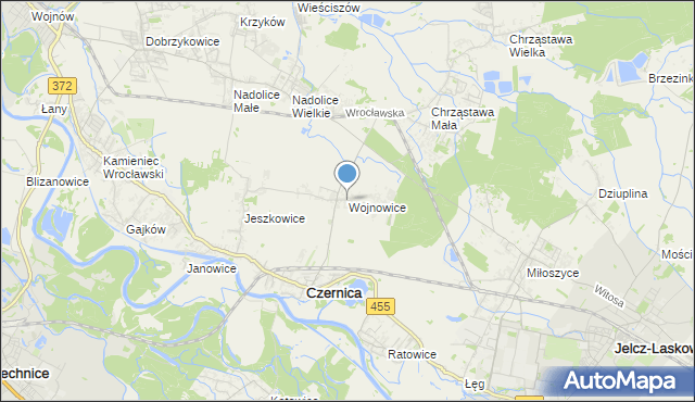 mapa Wojnowice, Wojnowice gmina Czernica na mapie Targeo