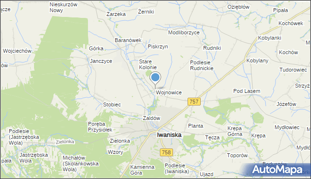 mapa Wojnowice, Wojnowice gmina Iwaniska na mapie Targeo