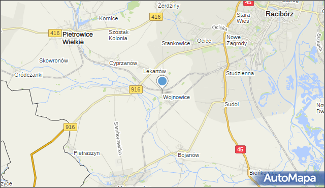 mapa Wojnowice, Wojnowice gmina Krzanowice na mapie Targeo