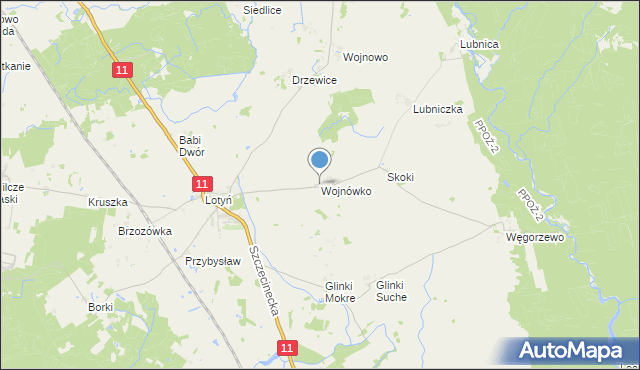 mapa Wojnówko, Wojnówko gmina Okonek na mapie Targeo
