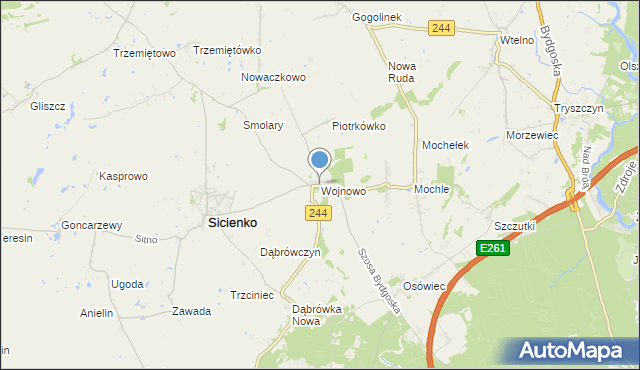 mapa Wojnowo, Wojnowo gmina Sicienko na mapie Targeo