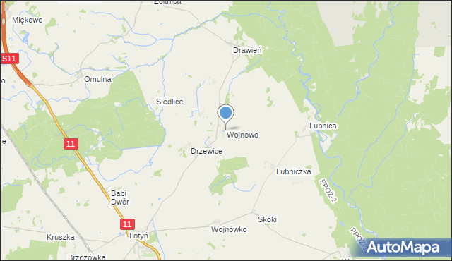 mapa Wojnowo, Wojnowo gmina Szczecinek na mapie Targeo