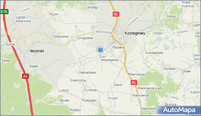 mapa Wojsławice, Wojsławice gmina Koziegłowy na mapie Targeo