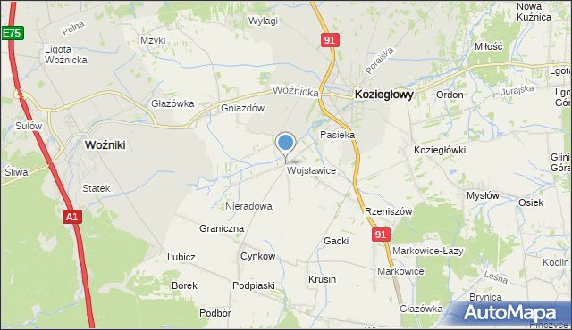 mapa Wojsławice, Wojsławice gmina Koziegłowy na mapie Targeo