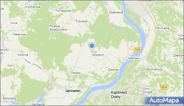 mapa Wojszyn, Wojszyn gmina Janowiec na mapie Targeo