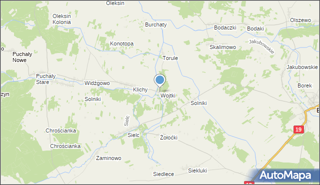 mapa Wojtki, Wojtki gmina Boćki na mapie Targeo