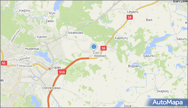 mapa Wójtowo, Wójtowo gmina Barczewo na mapie Targeo