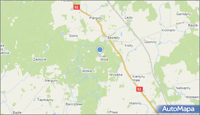 mapa Wola, Wola gmina Bartoszyce na mapie Targeo