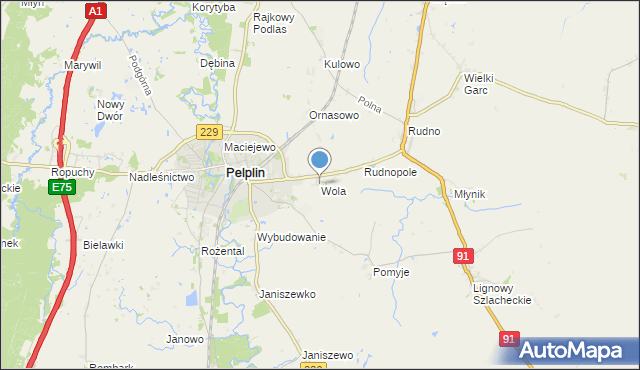 mapa Wola, Wola gmina Pelplin na mapie Targeo
