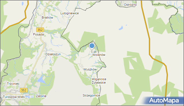 mapa Wolanów, Wolanów gmina Bogatynia na mapie Targeo