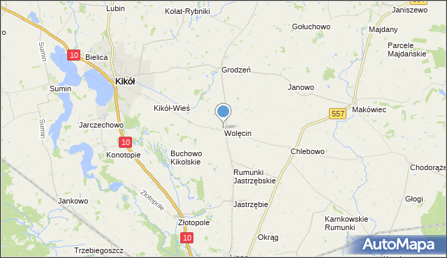 mapa Wolęcin, Wolęcin gmina Kikół na mapie Targeo